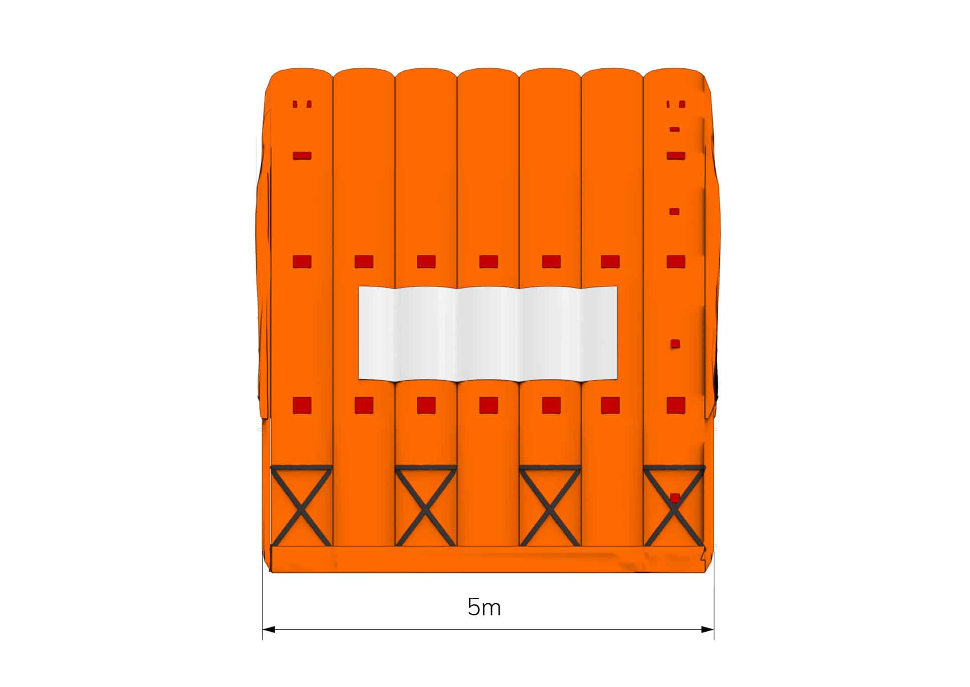 Side view of an orange CA-10 Fast Tent with dimensions in metres