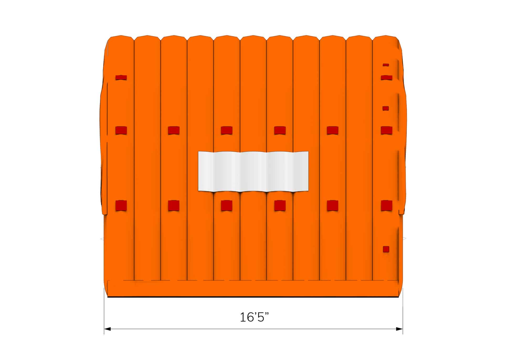 Side view of orange CA-8 Fast Tent with dimensions in feet