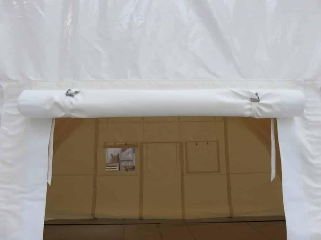 Entrance doorway of the white Njordair Constant Air tent