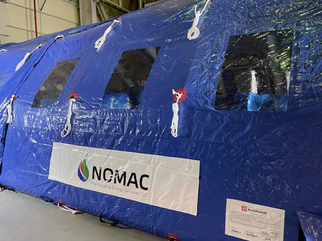 NOMAC-branded Njordair sealed air enclosure for turbine maintenance