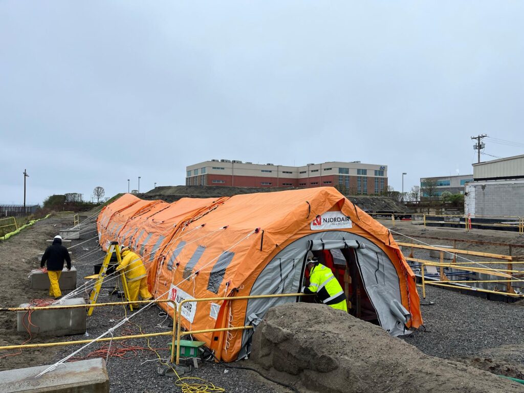 Njordair SA-4 sealed air tents covering the transition joint bay at the South Fork Wind landfall site