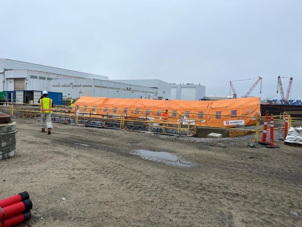Connected Njordair modules protecting the offshore cable jointing works
