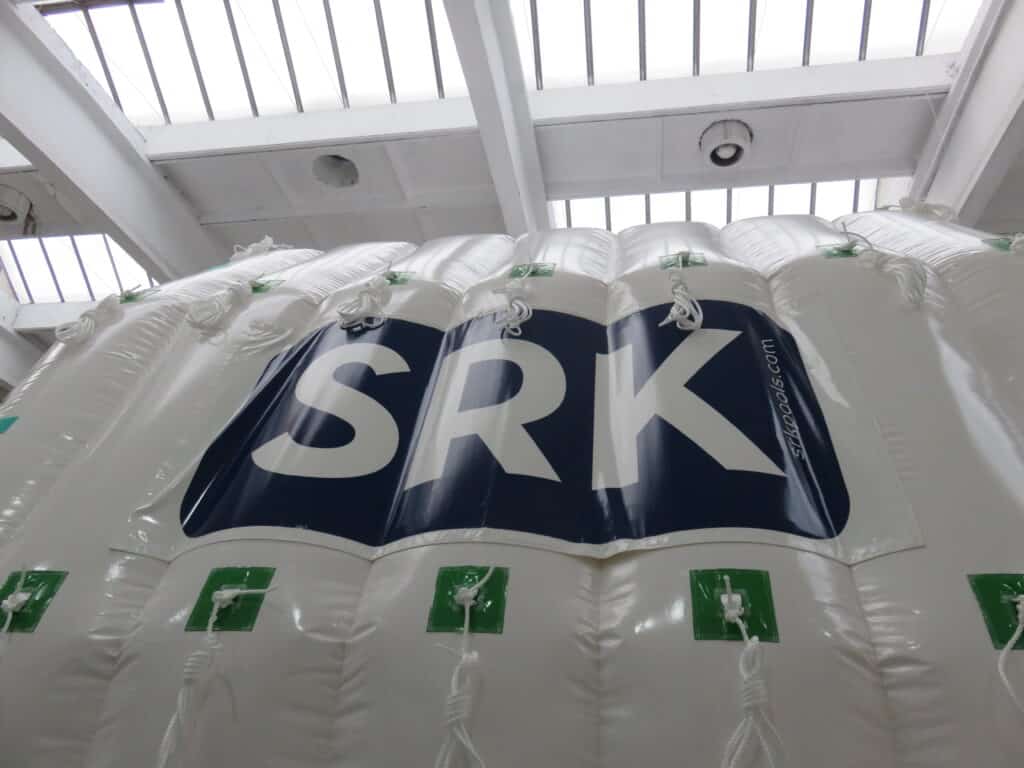Close-up of the SRK-branded Njordair tent's inflated panels